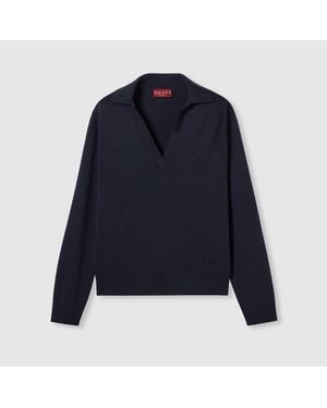 Gucci Extra Fine Wool Polo Top - Blue
