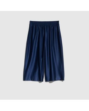 Gucci Shiny Silk Jersey Trousers With Embroidery - Blue
