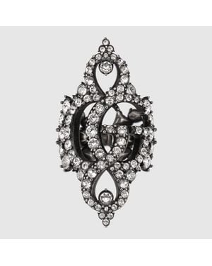 Gucci Gg Marmont Crystal Wide Ring - Black