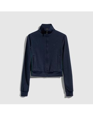 Gucci Rib Cotton Jersey Zip Sweatshirt With Web - Blue