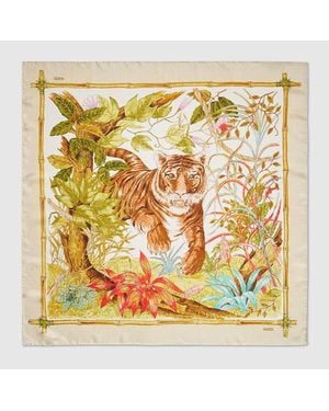 Gucci "Il Gattino" Bedrucktes Seidentuch - Mettallic