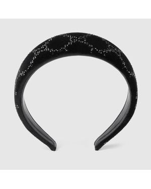 Gucci Soft Velvet Headband With Crystals - Black