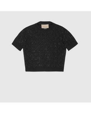 Gucci Fine Wool Gg Crystal Top - Black