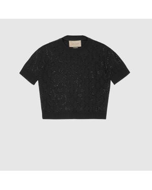 Gucci Fine Wool Gg Crystal Top - Black
