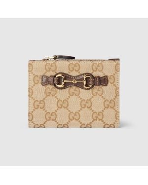 Gucci Small Wallet With Horsebit, Gg Canvas - Natural