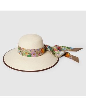 Gucci Panama Twill Hat With Silk Ribbon - Metallic