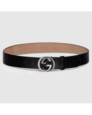 Gucci Wide Belt With Interlocking G Buckle, Size 100 - Black