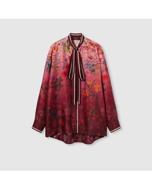 Gucci Bluse Aus Seide Mit Halsschleife Und Print, Grösse - Rot