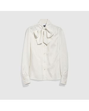 Gucci Pinstripe Silk Shirt With Bow - White