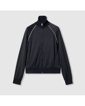 Gucci Nylon Cotton Gg Jacquard Track Top - Blue