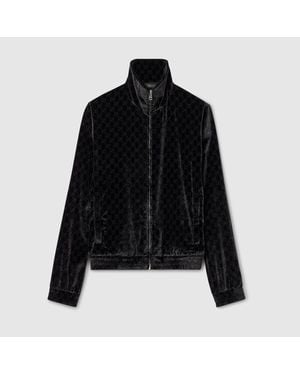 Gucci Gg Stretch Velvet Devoré Zipped Jacket - Black
