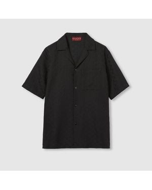 Gucci Gg Canvas Linen Blend Bowling Shirt - Black