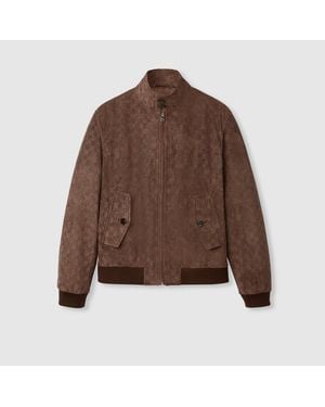 Gucci Embossed Gg Suede Bomber Jacket - Brown