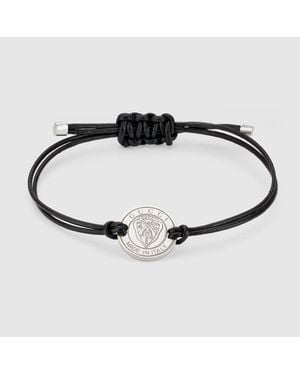 Gucci Crest Leather Cord Bracelet With Charm - Black
