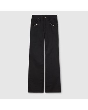 Gucci Cotton Denim Trousers With Horsebit Detail - Black