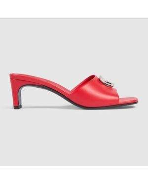 Gucci Sandalia Tipo Chancla Con Doble G Para Mujer, Talla - Rojo
