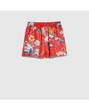 Gucci Printed Silk Twill Shorts - Red