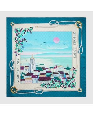 Gucci Printed Silk Carré - Blue