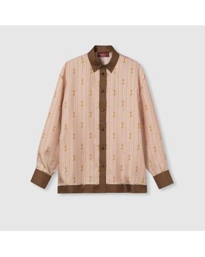 Gucci Camisa De Sarga De Seda Con Estampado, Talla - Neutro