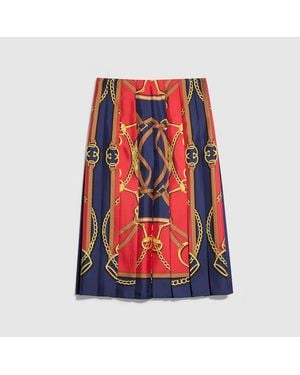 Gucci Printed Silk Twill Midi Skirt - Red