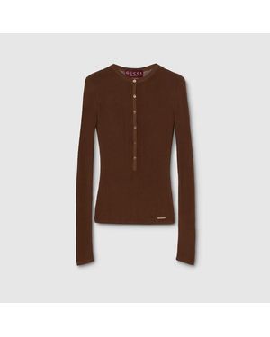 Gucci Cardigan En Coton Côtelé Fin, Taille - Marron