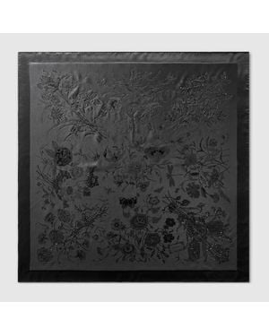 Gucci Flora Silk Twill Carré With Crystals - Black