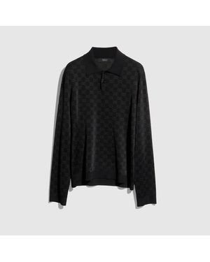 Gucci Viscose Gg Jacquard Polo Shirt - Black
