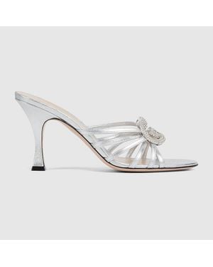 Gucci Slide Sandal With Crystal Interlocking G - White