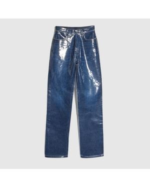 Gucci Washed And Coated Cotton Denim Trousers - Blue