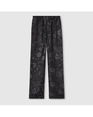 Gucci Printed Silk Twill Trousers - Grey