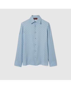 Gucci Bluse Aus Gg Seidenjacquard, Größe - Blau