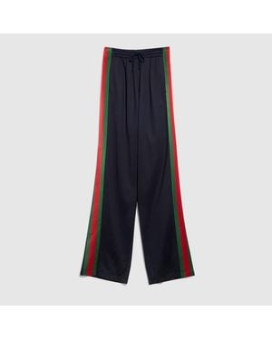 Gucci Silk Cotton Sportswear Trousers With Web, Size Xs, Ready-To-Wear - Blue
