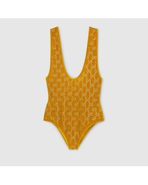 Gucci Body Aus Chenille Mit Gg Kristallen, Größe - Gelb