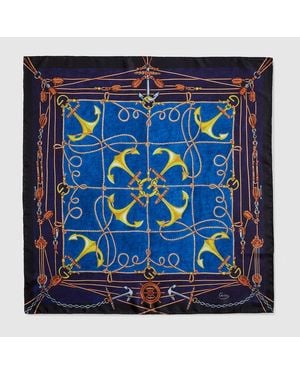 Gucci "Lungomare" Bedrucktes Seidenvierecktuch - Blau
