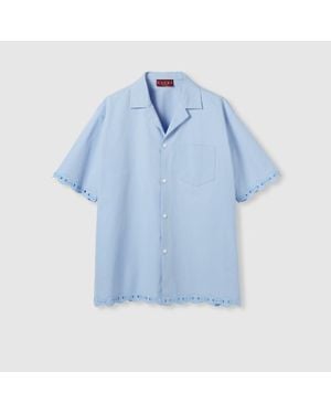 Gucci Camisa Bowling De Algodón Con Bordado, Talla - Azul