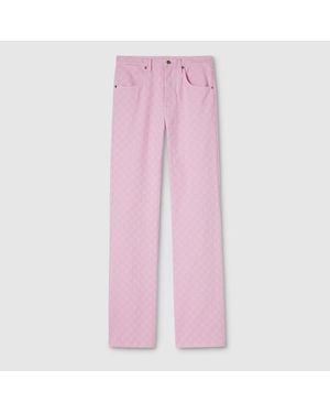 Gucci Dyed Gg Cotton Denim Jacquard Trousers - Pink