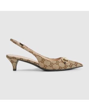Gucci Horsebit Gg Canvas Slingback Pump - Brown