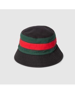 Gucci Washed Cotton Bucket Hat With Web, Size L, Cotton - Black