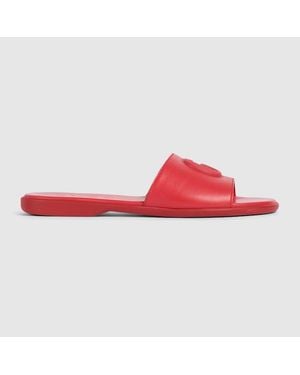 Gucci Sandalia Tipo Chancla Con Doble G Para Mujer, Talla - Rojo