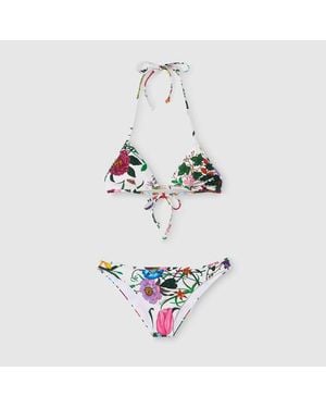 Gucci Bikini De Punto Brillante Con Estampado, Talla - Blanco