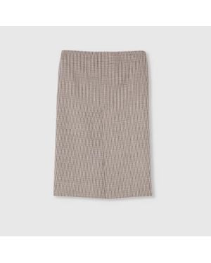 Gucci Falda De Lana Gingham Con Bordado, Talla - Marrón