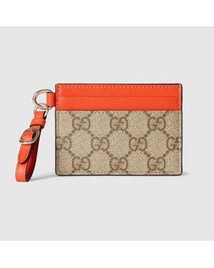 Gucci Gg Emblem Card Case With Strap - Natural