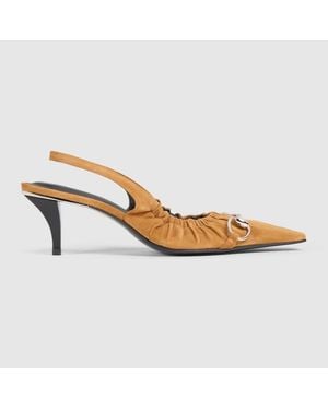 Gucci Vittoria Slingback With Elastic, Suede - Metallic
