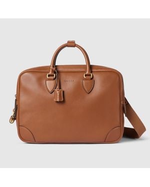 Gucci Mittelgroße Gg Emblem Aktentasche - Braun