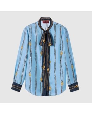 Gucci Printed Silk Twill Shirt - Blue