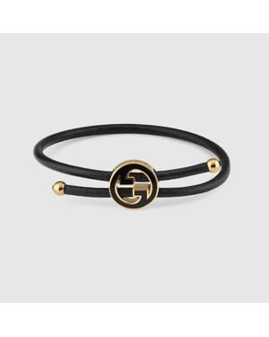Gucci Bracelet With Enamel Round Interlocking G - Black