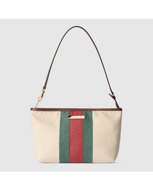 Gucci Small Pouch With Strap And Web, Fabric - White