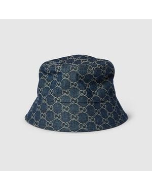 Gucci Gg Cotton Denim Bucket Hat, Size Xl, Cotton - Blue