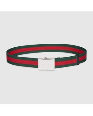 Gucci Web Belt With Rectangular Buckle, Size 105 - Red