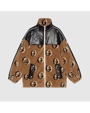 Gucci Giacca In Vello Di Lana Jacquard GG Con Cerniera - Marrone